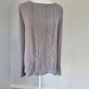 WHITE HOUSE BLACK MARKET Long Sleeve Blouse Pleated Double Layer w Lace